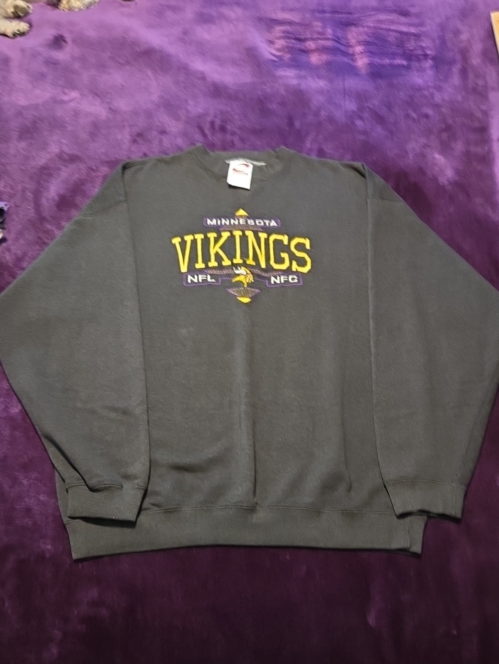 Cadre Athletic Gray Minnesota Vikings Crewneck with Yellow & Purple Logo
